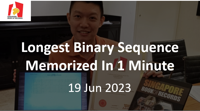 longest binary sequence memorized in 1 minute, 19 Jun 2023
